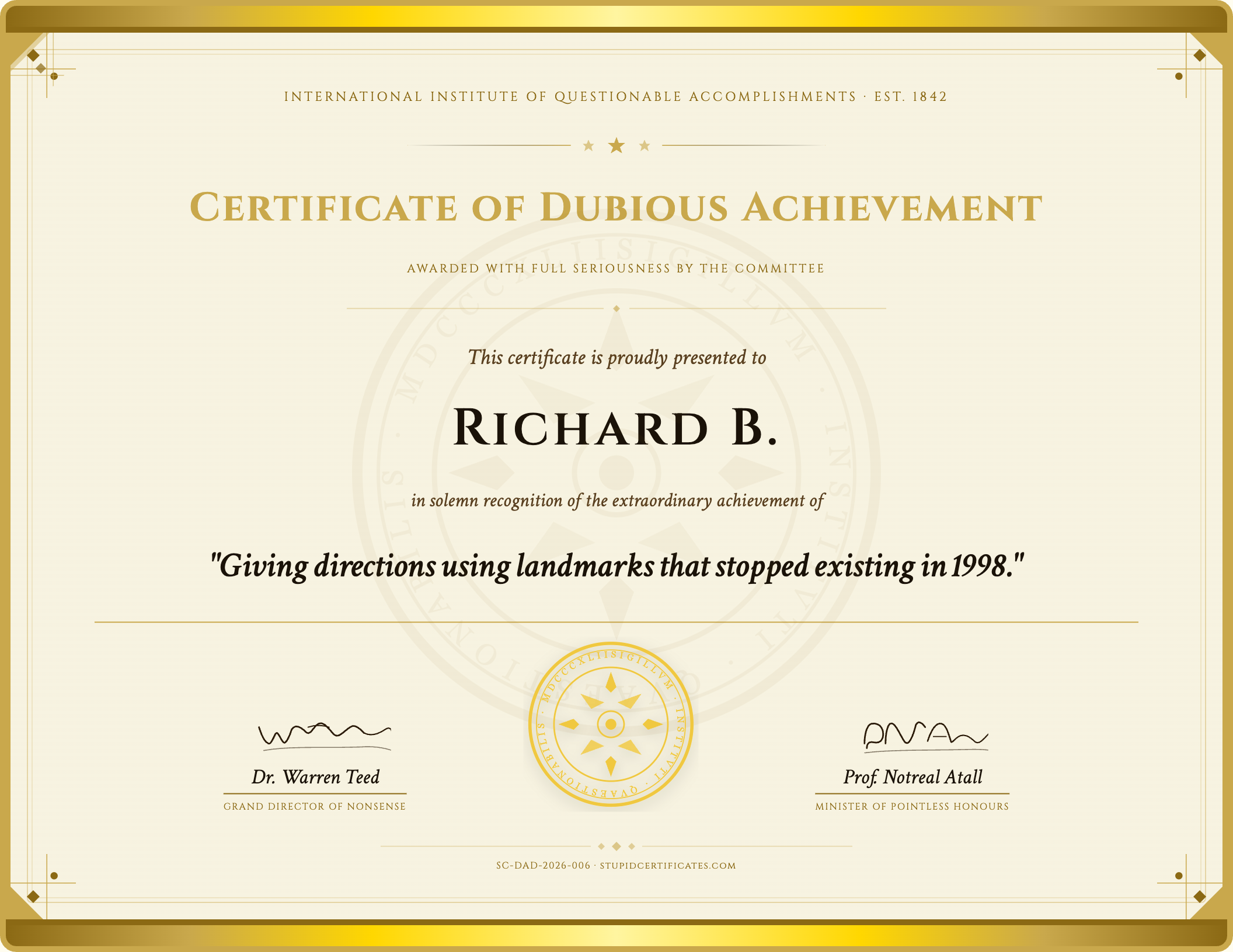 Sample certificate